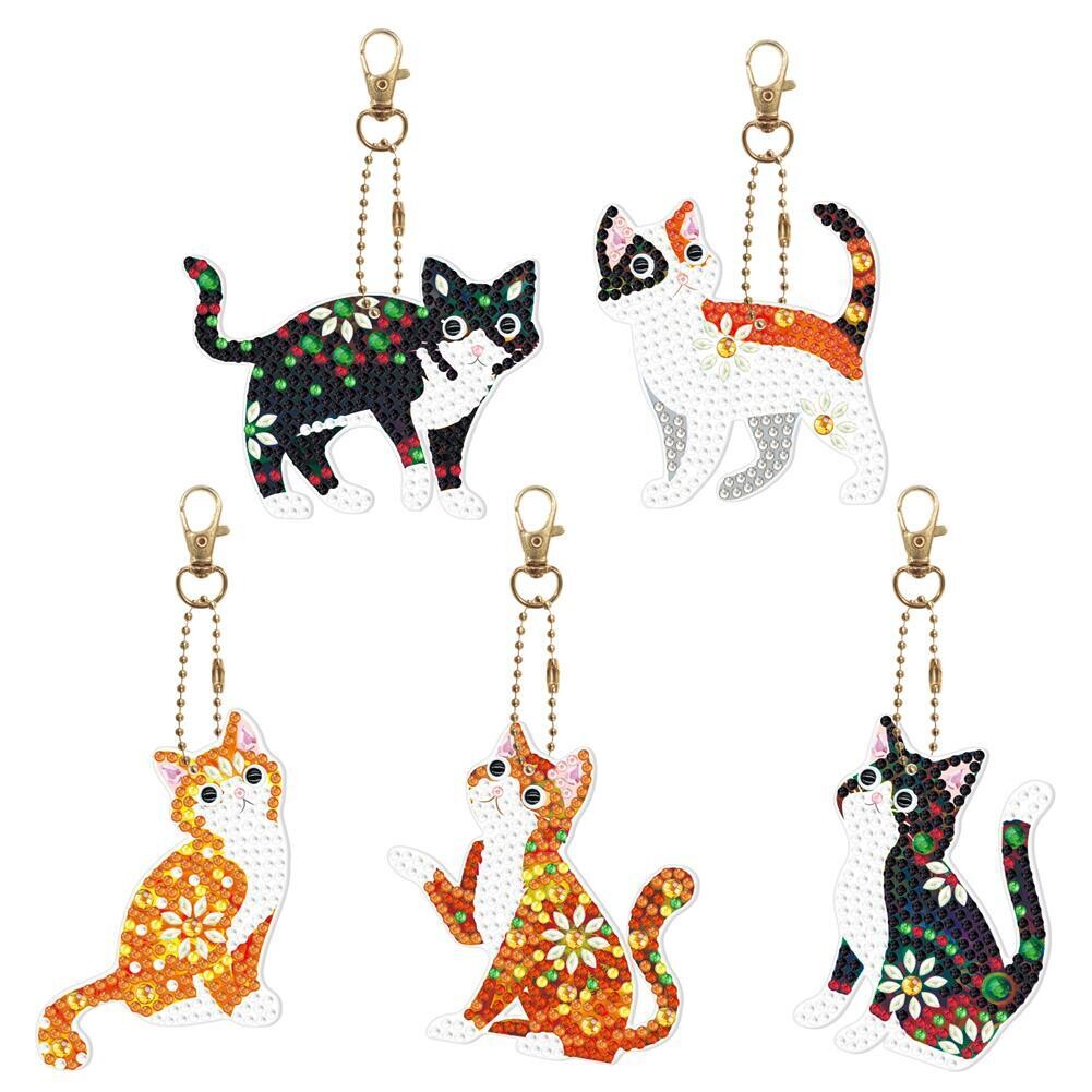 Keychains - CATS - Set of 5  - Diamond Painting Kit  YSK105