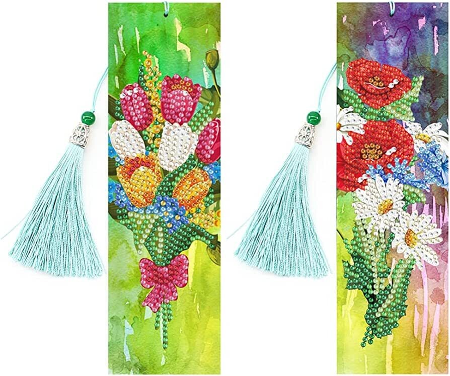 Diamond Painting Bookmarks - Set of 2  - FLOWERS B - SQ30
