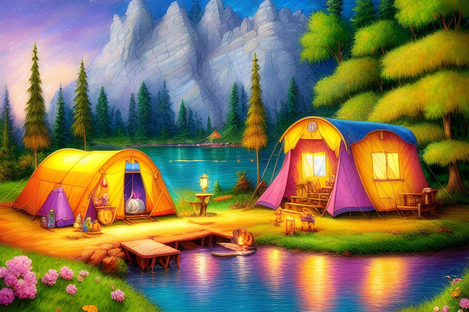 Campsite 1 - 50 x 70cm - Full Drill (square), POURED GLUE - Diamond Painting Kit - Currently in stock