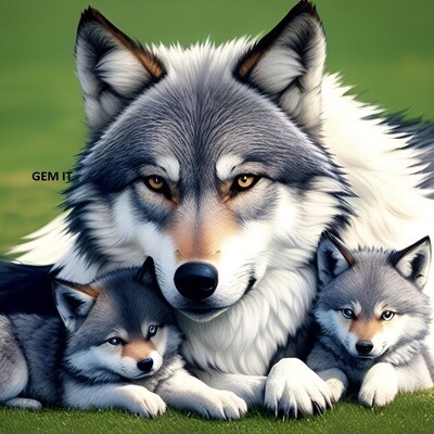 Wolf and babies - Full Drill Diamond Painting - Specially ordered for you. Delivery is approximately 4 - 6 weeks.
