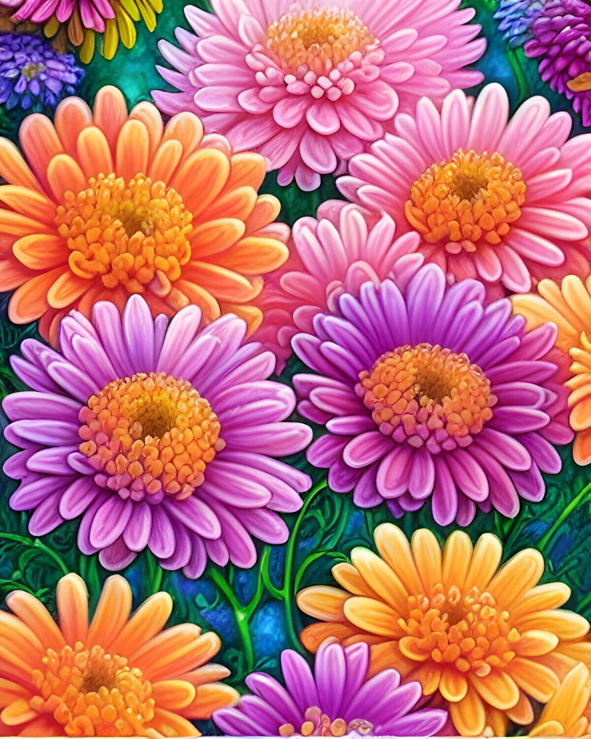 Chrysanthemums C - 30 x 40cm Full Drill (Square) with AB drills - POURED GLUE - Diamond Painting Kit