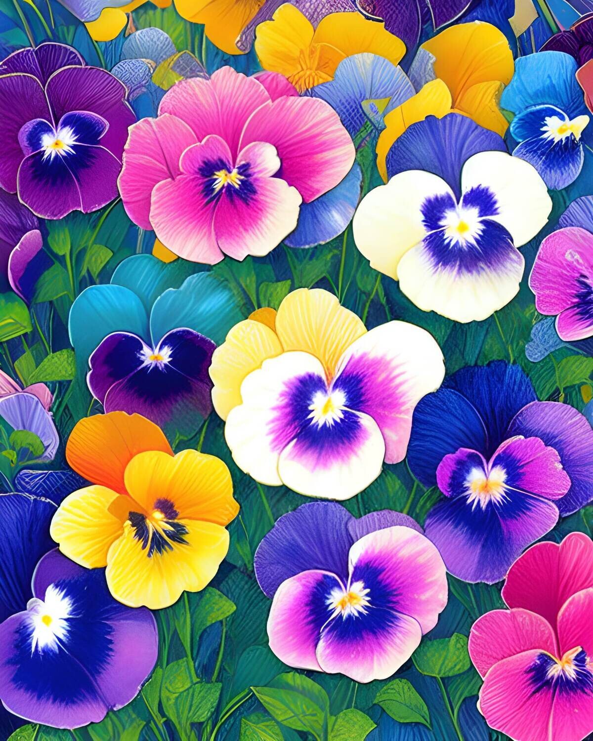 Pansies 99 - 30 x 40cm Full Drill (Round) with AB drills - POURED GLUE - Diamond Painting Kit