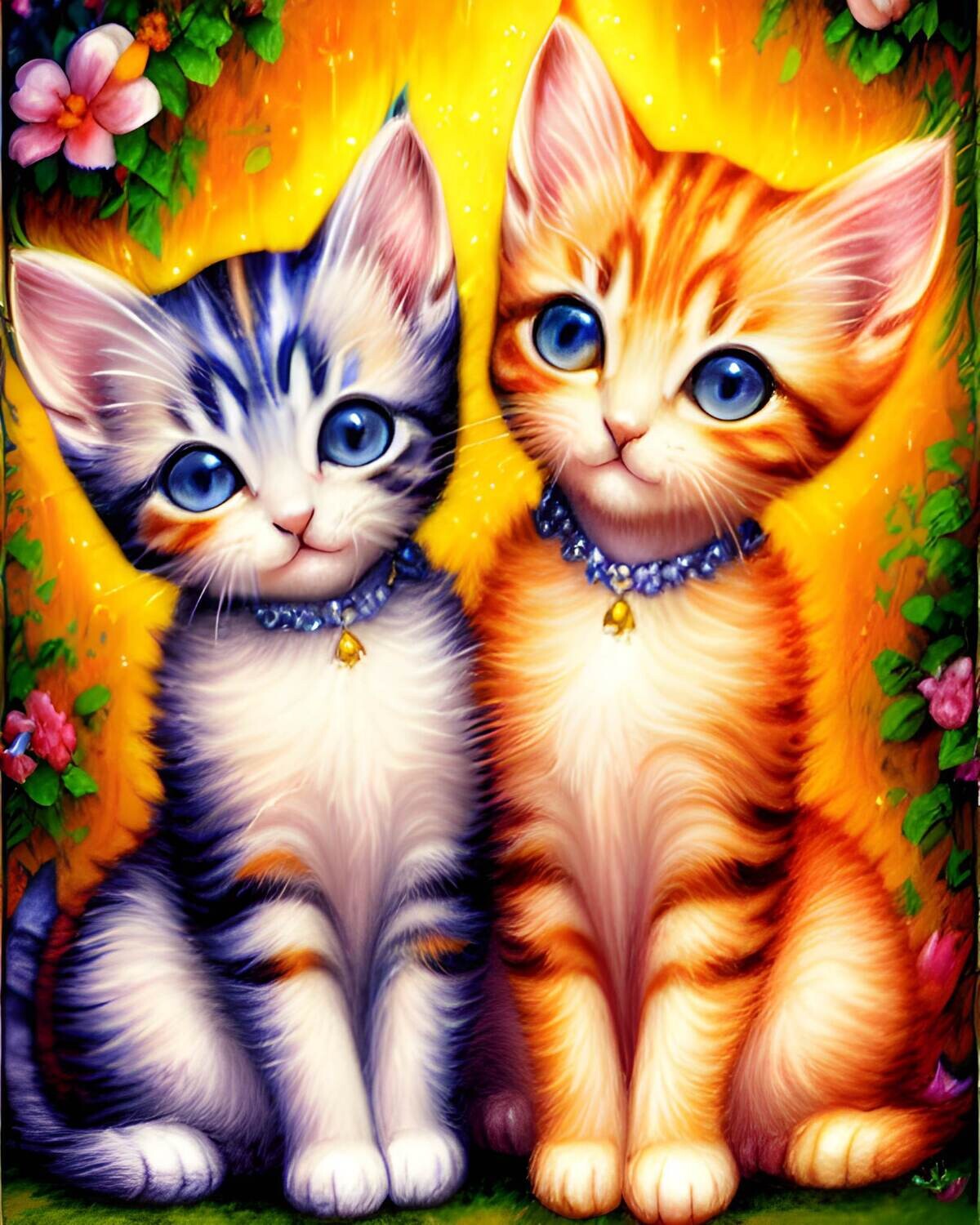 Pair of Kittens - 30 x 40cm Full Drill (Round) with AB drills - POURED GLUE - Diamond Painting Kit