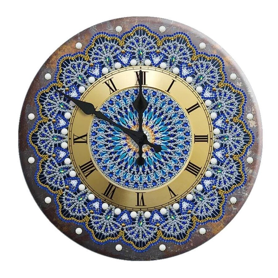 Clock Blue and Gold Diamond Painting Kit