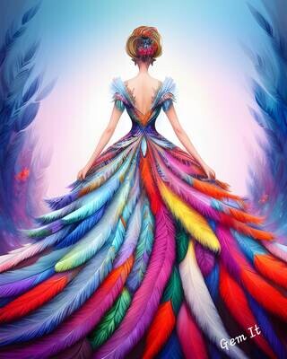 Colourful Feather Dress 577 - Specially ordered for you. Delivery is approximately 4 - 6 weeks.