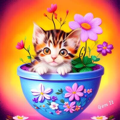 Potted Kitten 697 - Full Drill Diamond Painting - Specially ordered for you. Delivery is approximately 4 - 6 weeks.