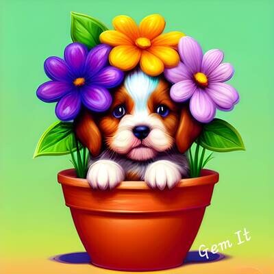 Potted Puppy 692 - Full Drill Diamond Painting - Specially ordered for you. Delivery is approximately 4 - 6 weeks.