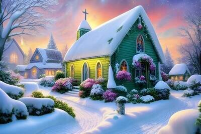 Snowy Church - Specially ordered for you. Delivery is approximately 4 - 6 weeks.