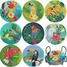 Set of 8 Coasters with stand - BIRDS