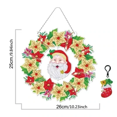 Hanging Wreath with Lights - Father Christmas - Diamond Painting Kit