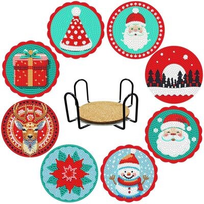 Set of 8 Coasters with stand - Christmas Theme