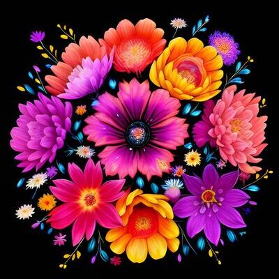 Flowers on Black 802 - DELUXE Full Drill AB Kit,
Round - 30 x 30cm - Currently in stock
