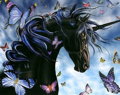Black Unicorn with Butterflies - 30 x 40cm Full Drill AB Kit, (Round) - Currently in stock