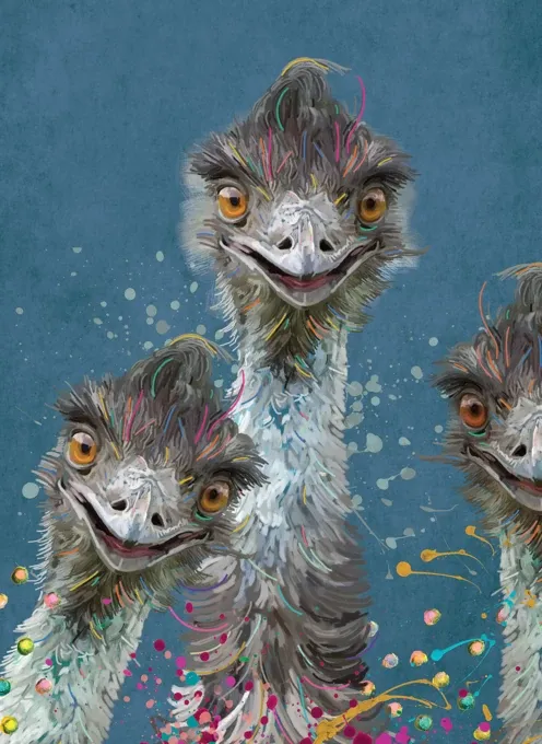 3 Emus Blue - Specially ordered for you. Delivery is approximately 4 - 6 weeks.