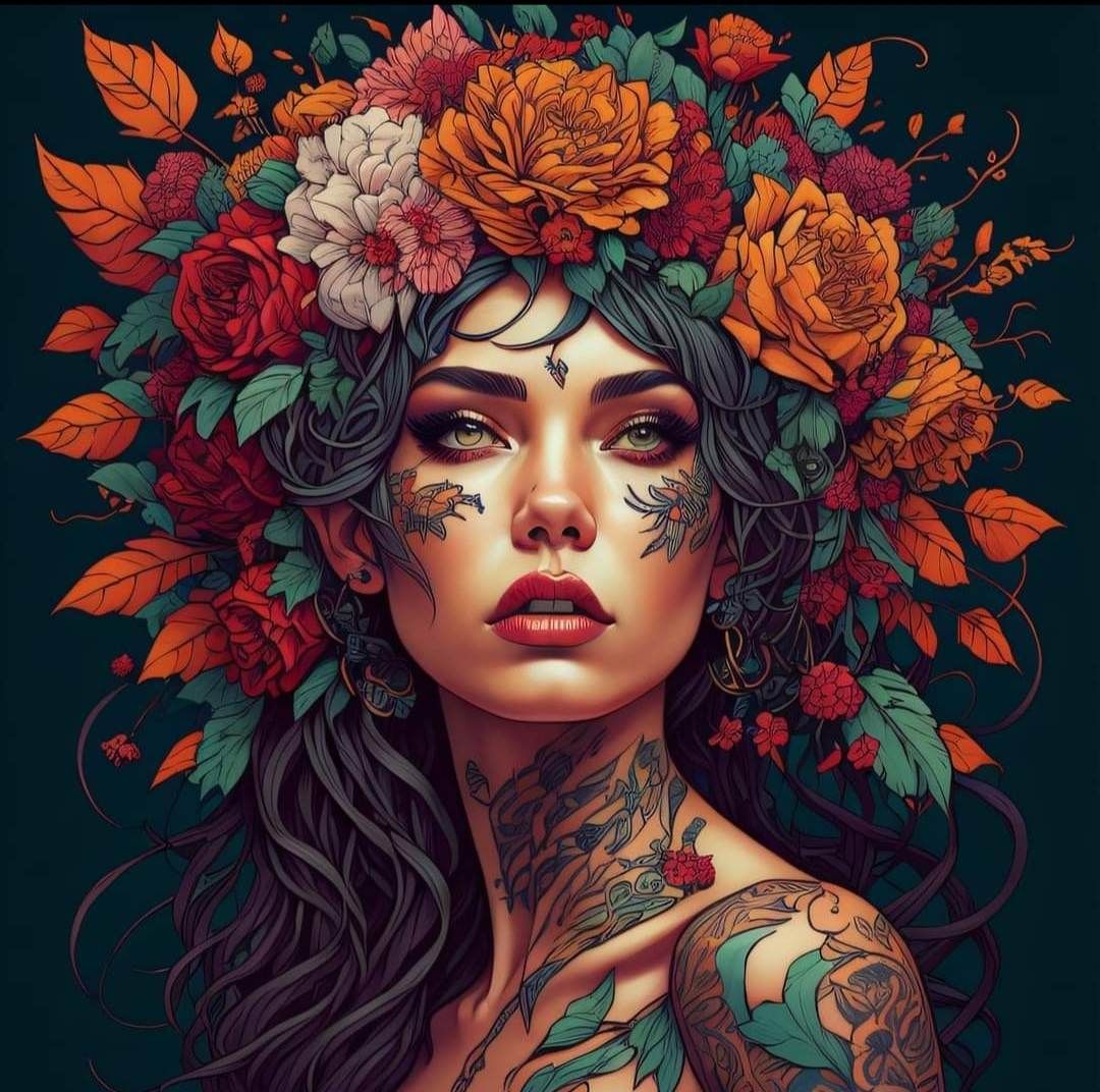 Flowers and Tattoos - Full Drill Diamond Painting - Specially ordered for you. Delivery is approximately 4 - 6 weeks.