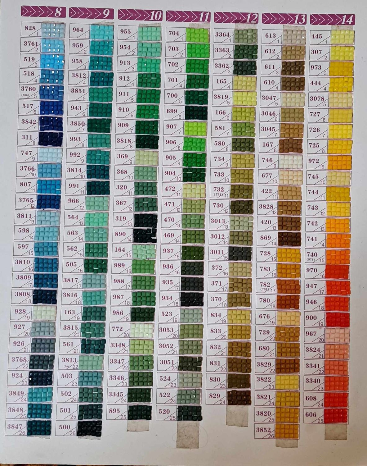 #3011 up to #3078 Resin Drills - 5 grams in a resealable bag - DMC colour numbers #3011 up to #3078