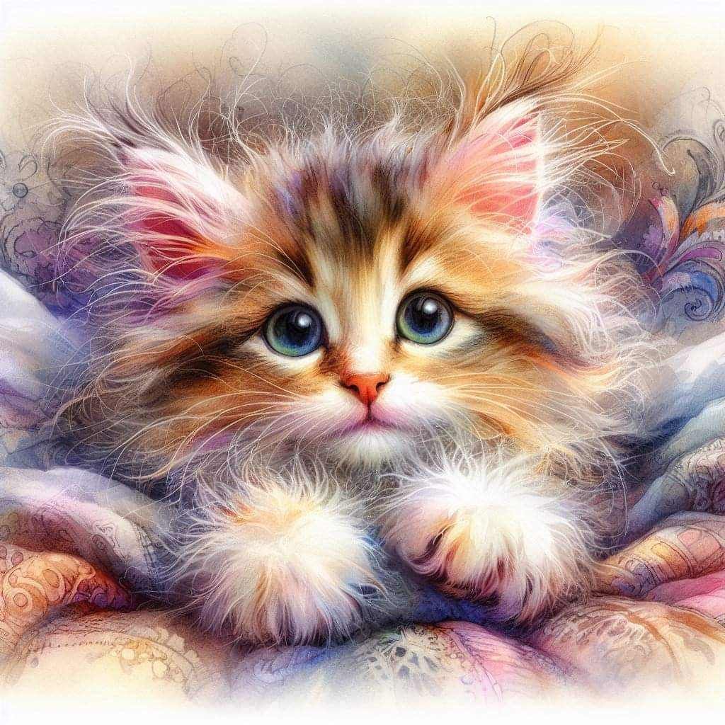 Cute Fluffy Kitten by Carol Hart - Full Drill Diamond Painting - Specially ordered for you. Delivery is approximately 4 - 6 weeks.