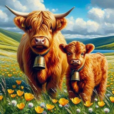 Highland Cows by Lesley Hergovits - Full Drill Diamond Painting - Specially ordered for you. Delivery is approximately 4 - 6 weeks.