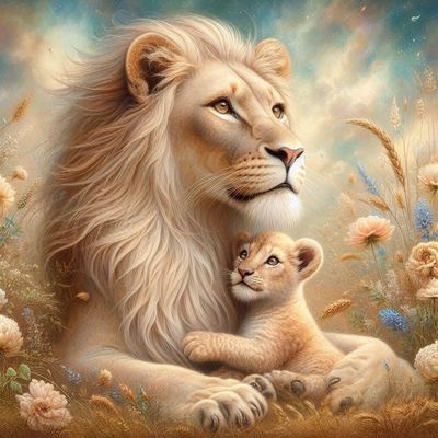 Lion With Cub by Tina Miller Thropp - Full Drill Diamond Painting - Specially ordered for you. Delivery is approximately 4 - 6 weeks.