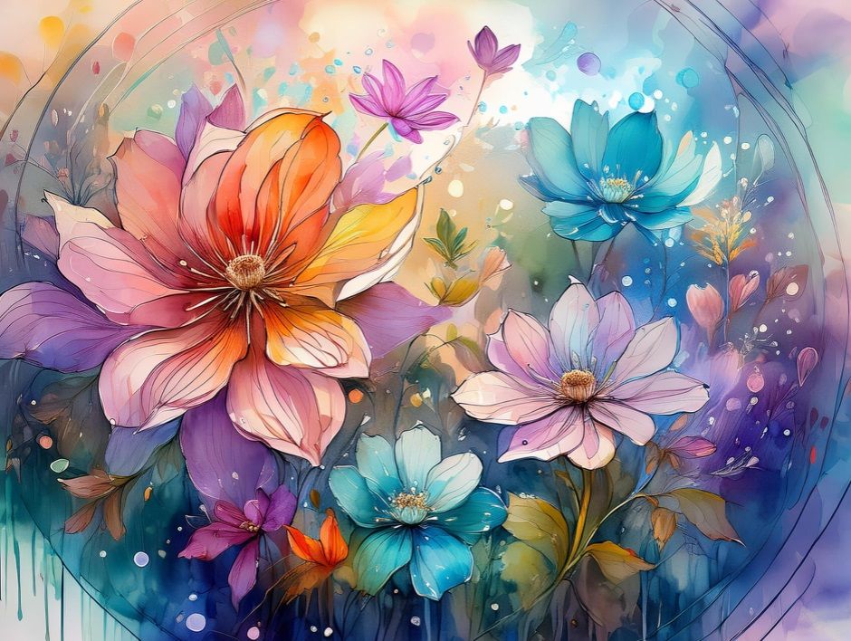 Watercolour flowers D - Specially ordered for you. Delivery is approximately 4 - 6 weeks.