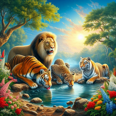 Animal Waterhole by Ali&#39;s Art - Full Drill Diamond Painting - Specially ordered for you. Delivery is approximately 4 - 6 weeks.