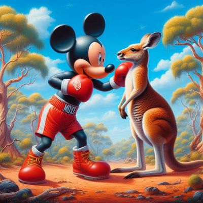 Mickey Mouse Boxing a Kangaroo - Full Drill Diamond Painting - Specially ordered for you. Delivery is approximately 4 - 6 weeks.