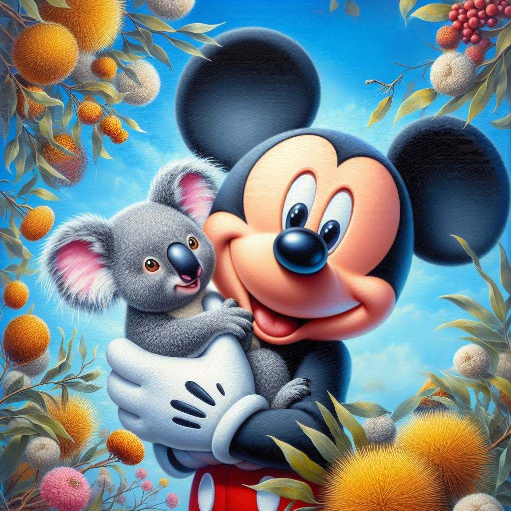 Mickey Mouse holding a koala - Full Drill Diamond Painting - Specially ordered for you. Delivery is approximately 4 - 6 weeks.