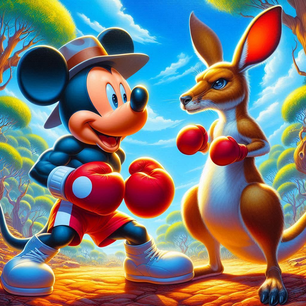 Mickey Mouse Boxing a Kangaroo C - Full Drill Diamond Painting - Specially ordered for you. Delivery is approximately 4 - 6 weeks.