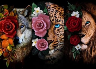 Wolf, Leopard, Lion - Full Drill Kit SQUARE - 70 x 100cm   Currently in stock