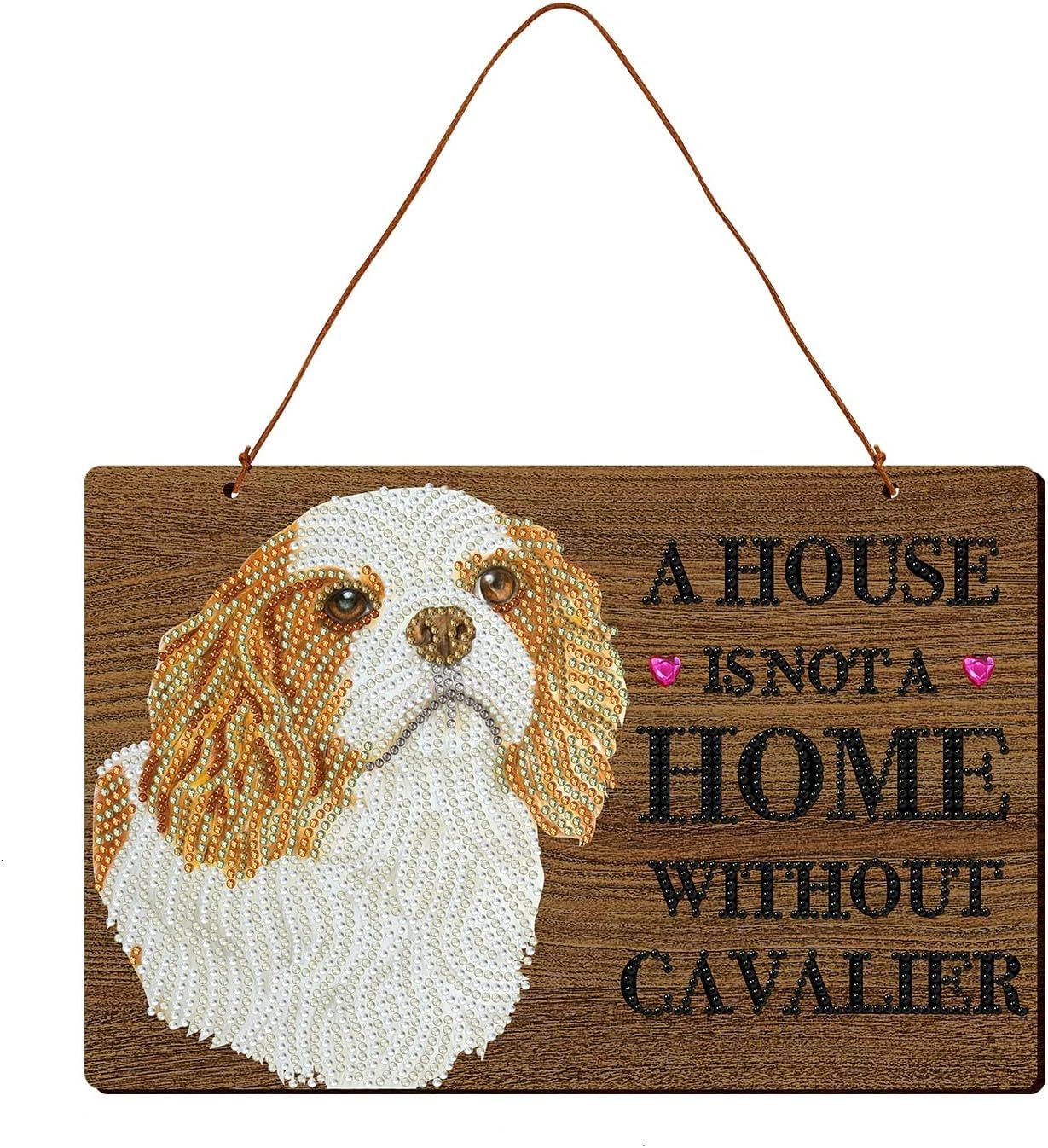 Hanging Dog Sign - Cavalier - DIY diamond painting kit