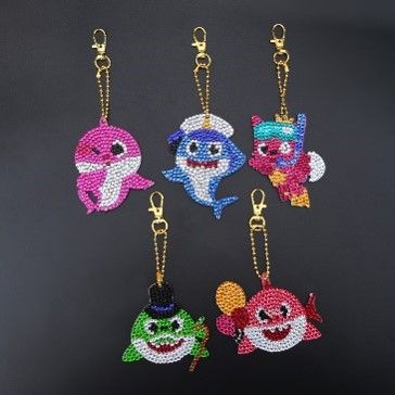 Keychains - Sharks - Set of 5  - Diamond Painting Kit  QC004