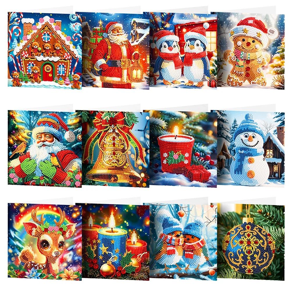 12pcs DIY 5D Diamond Painting Christmas Greeting Cards with Envelopes