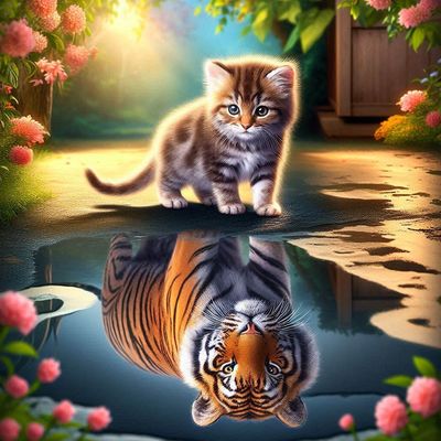 Kitten Sees Tiger - Full Drill Diamond Painting - Specially ordered for you. Delivery is approximately 4 - 6 weeks.
