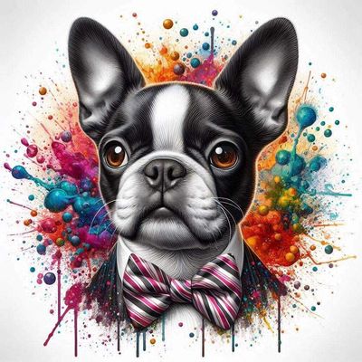 Pug in a bow tie - DELUXE Full Drill Kit with ABs (Round drills) - 40 x 40cm - Currently in stock