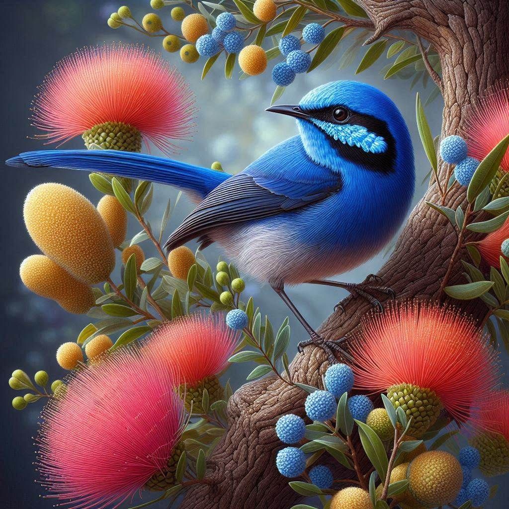 Blue Wren - 30 x 30cm Full Drill AB Kit, (Round drills) - Currently in stock