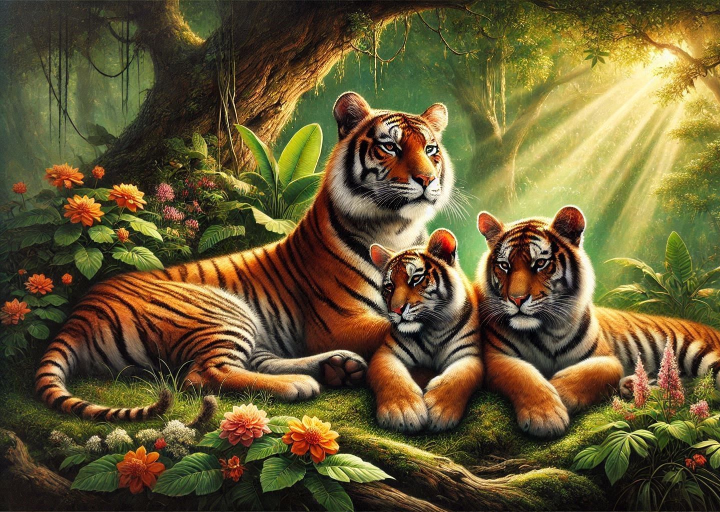 Tiger Family -  70 x 120cm - Full Drill (round), POURED GLUE - Diamond Painting Kit - Currently in stock