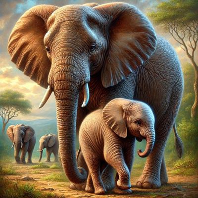 Wilderness Mother Elephant  - DELUXE Full Drill Kit, (Round drills) - 60 x 60cm  Currently in stock