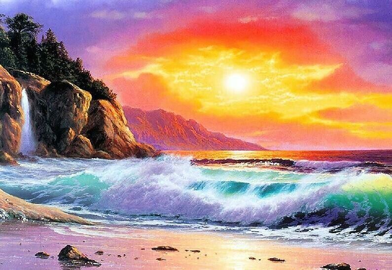 Ocean Sunset - Full Drill Kit, (Square drills) - 50 x 70cm Currently in stock