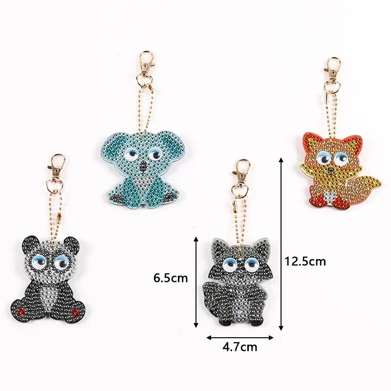 Keychains - Animals - Set of 4  - Diamond Painting Kit