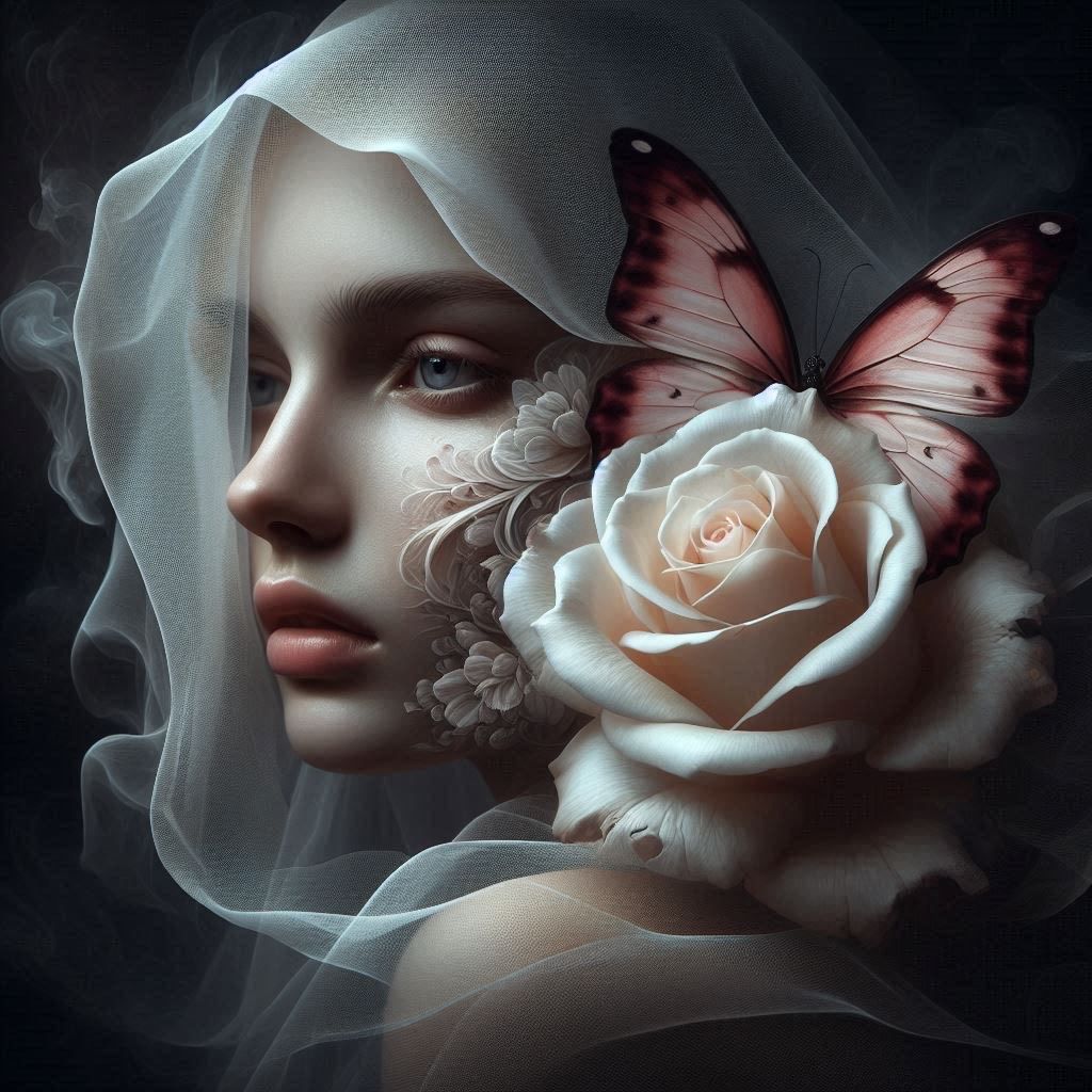 Lady with rose &amp; butterfly - DELUXE Full Drill Kit (Square drills) - 40 x 40cm - Currently in stock
