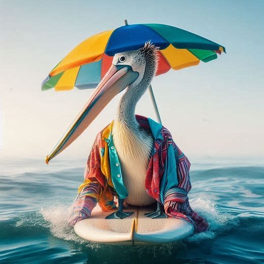 Pelican surfing - Deluxe Full Drill Diamond Painting Kit (Round) 50 x 50cm - Currently in stock