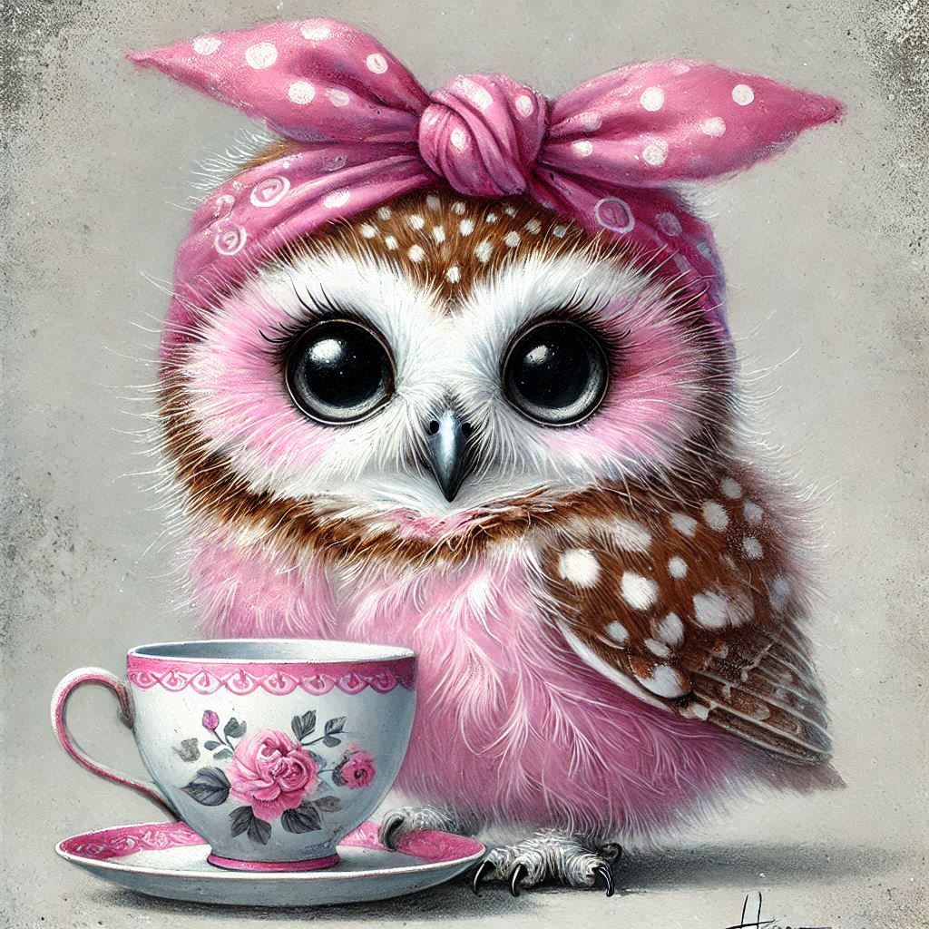 Owl &amp; tea cup - 30 x 30cm Full Drill AB Kit, (Round drills) - Currently in stock