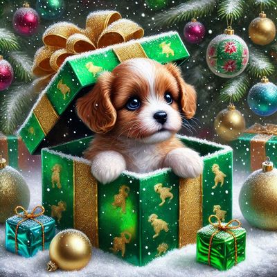 Puppy Christmas Gift - DELUXE Full Drill Kit with ABs (Round drills) - 40 x 40cm - Currently in stock