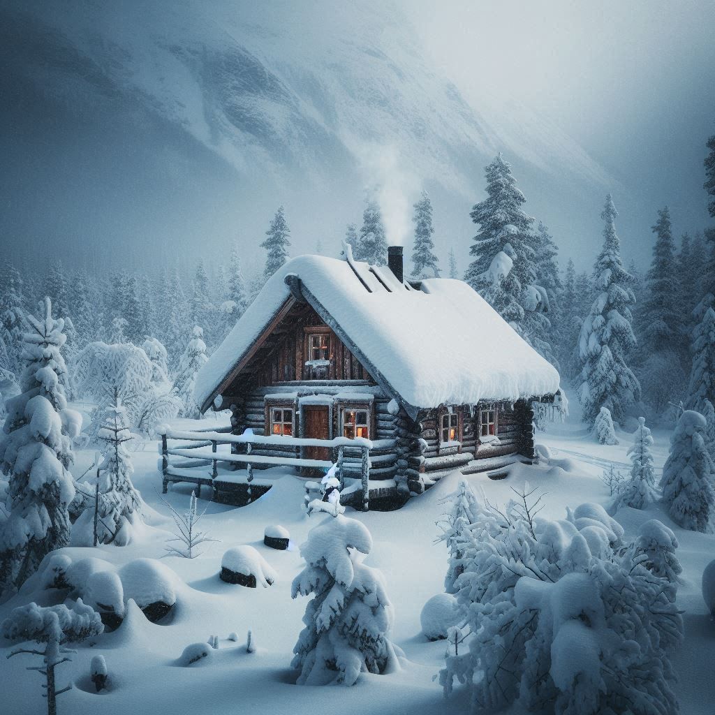 Cottage In a blizzard - DELUXE Full Drill Kit, AB Square drills) - 60 x 60cm  Currently in stock