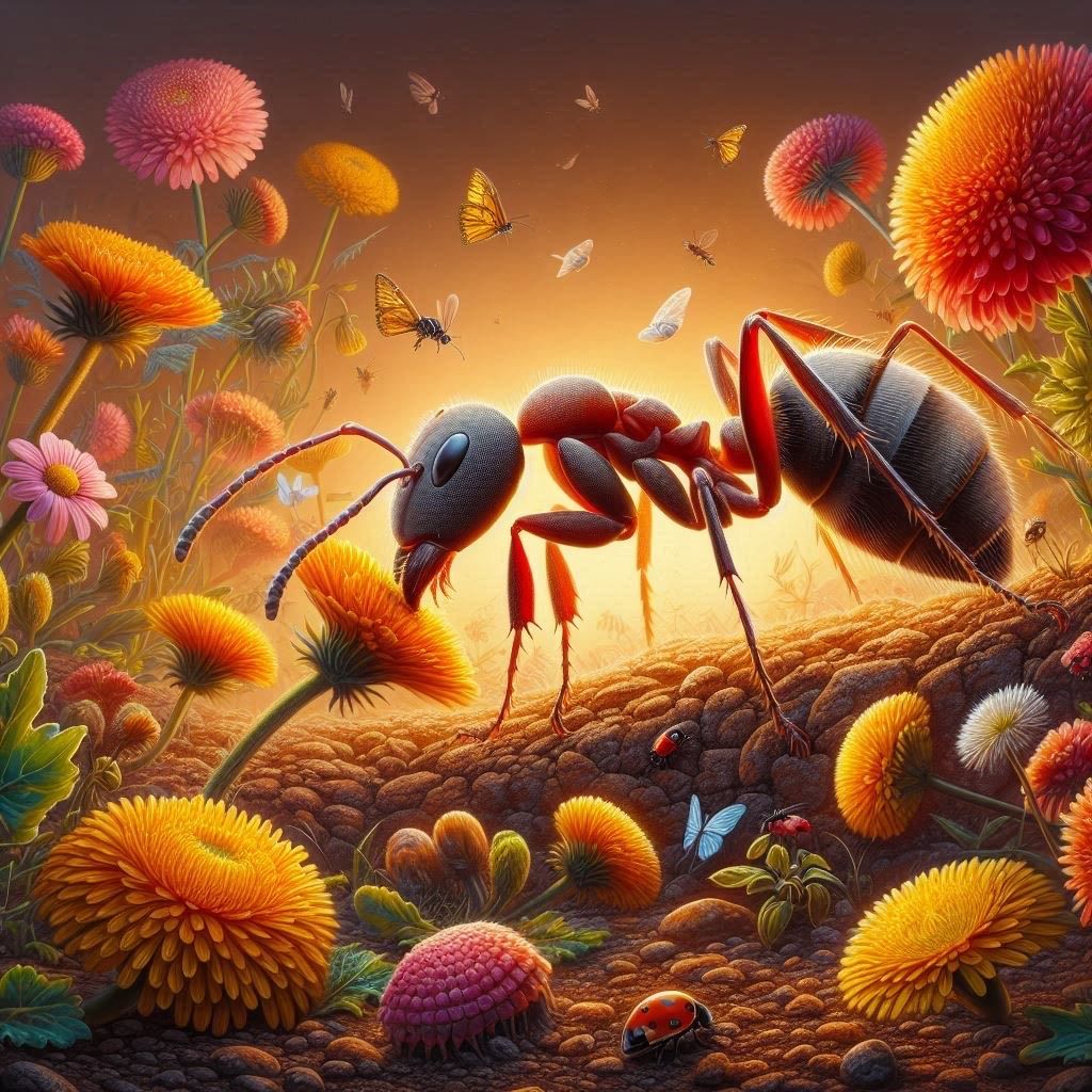 Ant with wild flowers -Full Drill Kit, (Round Drills) 40 x 40cm - Currently in stock