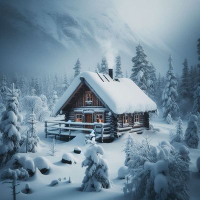 Cottage in a blizzard - Full Drill Diamond Painting - Specially ordered for you. Delivery is approximately 4 - 6 weeks.