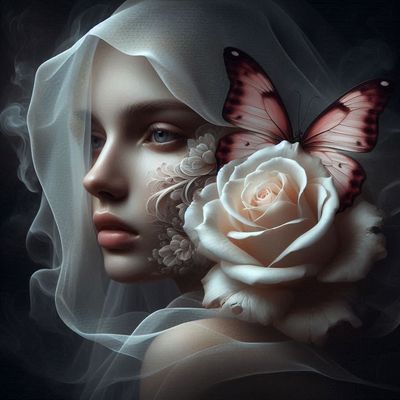 Lady with rose and butterfly- Full Drill Diamond Painting - Specially ordered for you. Delivery is approximately 4 - 6 weeks.
