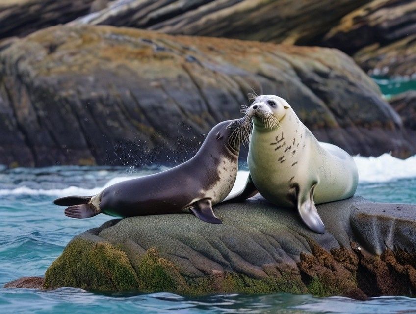 Seals kissing- 50 x 60cm - Full Drill (Square) - DELUXE Diamond Painting Kit - Currently in stock