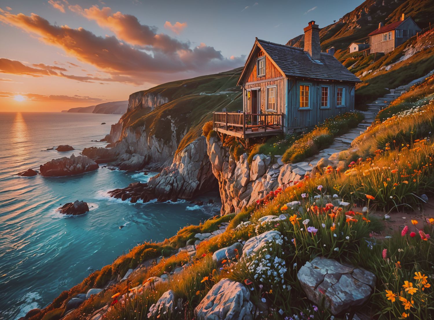 Cottage on a cliff- Full Drill Diamond Painting Kit (Square drills) - 60 x 80cm   Currently in stock