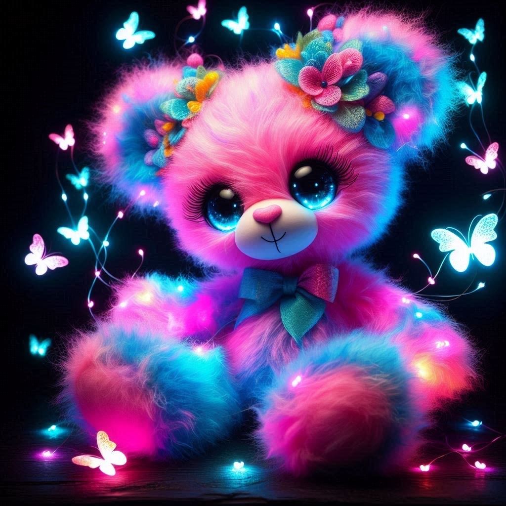 Neon Teddy Bear - DELUXE Full Drill Kit with ABs (Round drills) - 40 x 40cm - Currently in stock